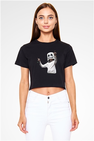 Marshmello Siyah Crop Top Tişört