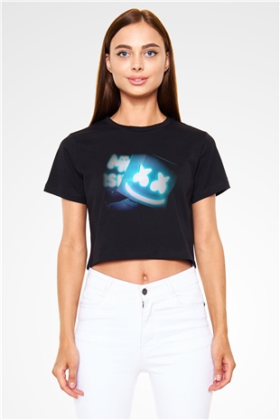 Marshmello Siyah Crop Top Tişört