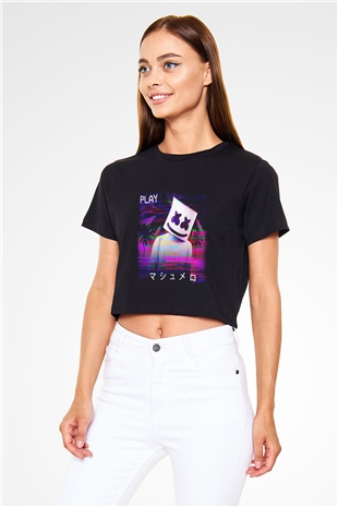 Marshmello Siyah Crop Top Tişört