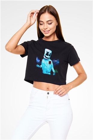 Marshmello Siyah Crop Top Tişört
