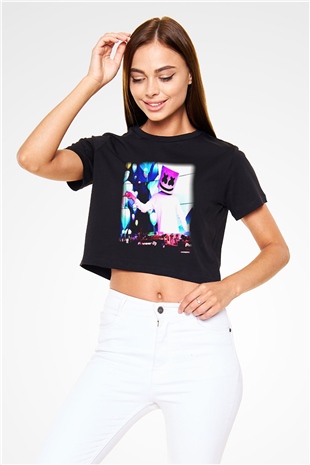 Marshmello Siyah Crop Top Tişört