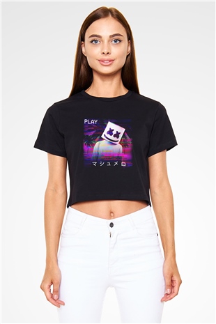 Marshmello Siyah Crop Top Tişört