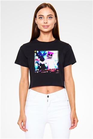 Marshmello Siyah Crop Top Tişört