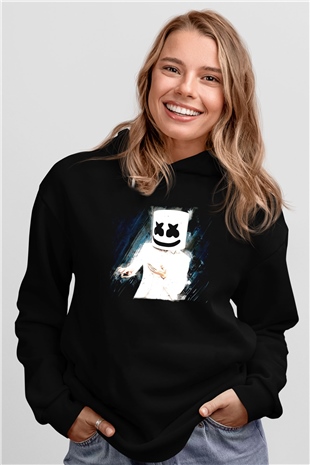 Marshmello Siyah Unisex Kapüşonlu Sweatshirt