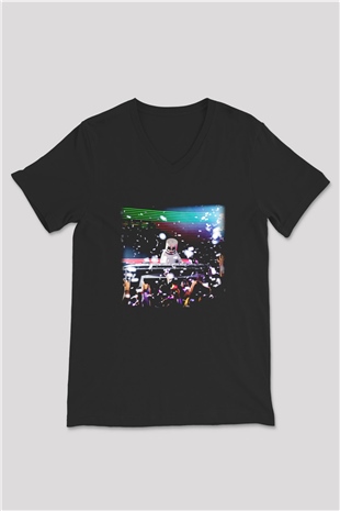 Marshmello Siyah Unisex V Yaka Tişört T-Shirt