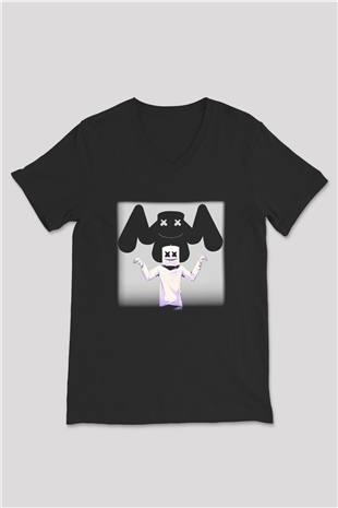 Marshmello Siyah Unisex V Yaka Tişört T-Shirt