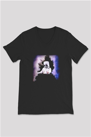 Marshmello Siyah Unisex V Yaka Tişört T-Shirt