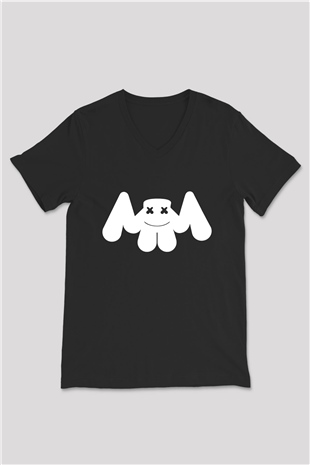 Marshmello Siyah Unisex V Yaka Tişört T-Shirt