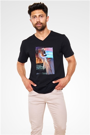 Marshmello Siyah Unisex V Yaka Tişört