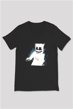 Marshmello Siyah Unisex V Yaka Tişört