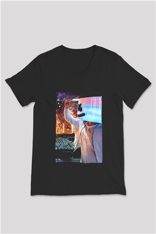 Marshmello Siyah Unisex V Yaka Tişört