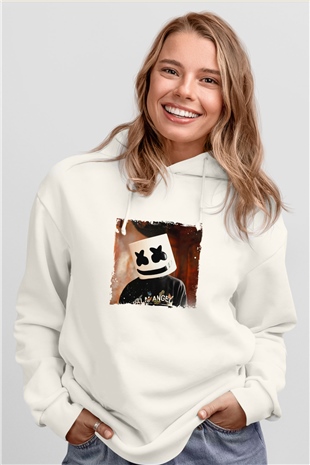 MarshmelloBaskılı Beyaz Hoodie