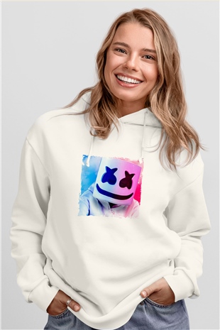 MarshmelloBaskılı Beyaz Hoodie