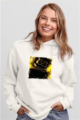 MarshmelloBaskılı Beyaz Hoodie
