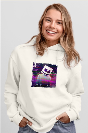 MarshmelloBaskılı Beyaz Hoodie