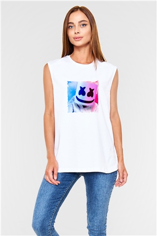 MarshmelloBaskılı Beyaz Kolsuz Tişört