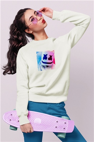 MarshmelloBaskılı Beyaz Sweatshirt