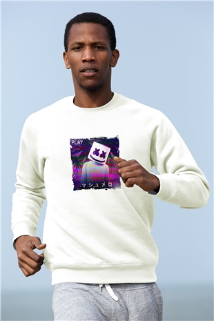 MarshmelloBaskılı Beyaz Sweatshirt