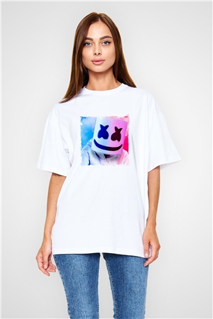 MarshmelloBaskılı Beyaz Oversize Tişört