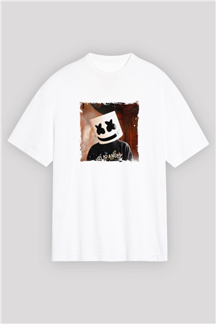 MarshmelloBaskılı Beyaz Oversize Tişört