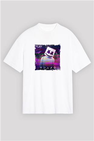 MarshmelloBaskılı Beyaz Oversize Tişört