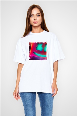 MarshmelloBaskılı Beyaz Oversize Tişört