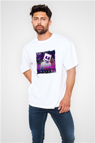 MarshmelloBaskılı Beyaz Oversize Tişört