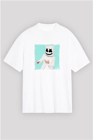 MarshmelloBaskılı Beyaz Oversize Tişört