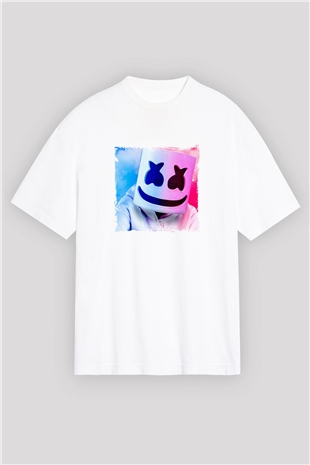 MarshmelloBaskılı Beyaz Oversize Tişört