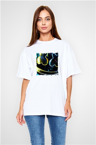 MarshmelloBaskılı Beyaz Oversize Tişört