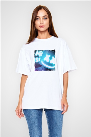 MarshmelloBaskılı Beyaz Oversize Tişört