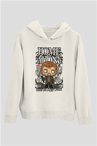 Marv Evde Tek Başına Baskılı Unisex Beyaz Hoodie