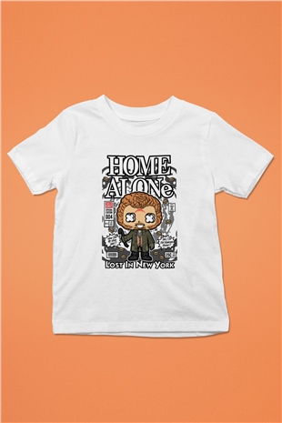 Marv Evde Tek Başına Baskılı Unisex Beyaz Çocuk Tişört
