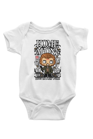 Marv Evde Tek Başına Baskılı Unisex Beyaz Bebek Body - Zıbın