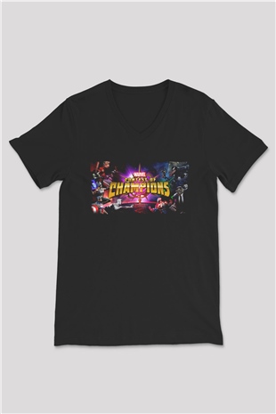 Marvel Contest of Champions Siyah Unisex V Yaka Tişört