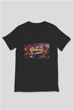 Marvel Contest of Champions Siyah Unisex V Yaka Tişört