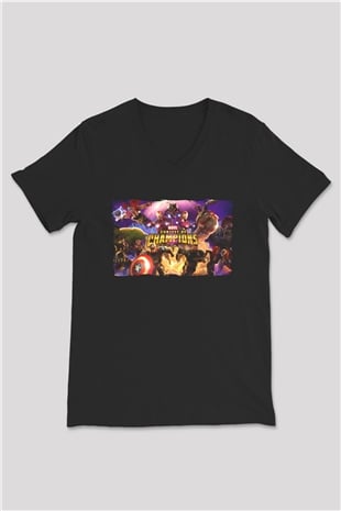 Marvel Contest of Champions Siyah Unisex V Yaka Tişört