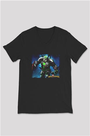 Marvel Contest of Champions Siyah Unisex V Yaka Tişört T-Shirt