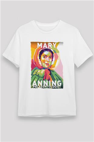 Mary Anning Baskılı Unisex Beyaz Tişört - Tshirt