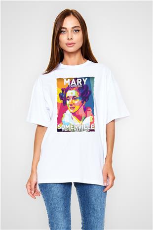 Mary Fairrfax Somerville Baskılı Unisex Oversize Beyaz Tişört - Tshirt