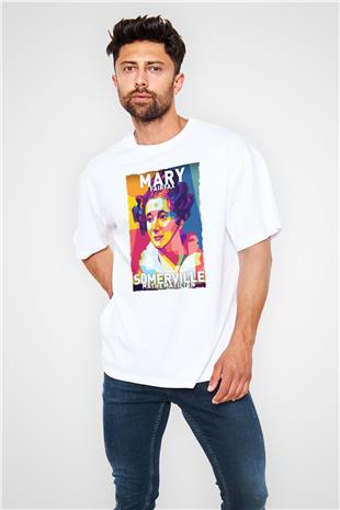 Mary Fairrfax Somerville Baskılı Unisex Oversize Beyaz Tişört - Tshirt