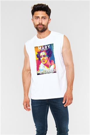 Mary Fairrfax Somerville Baskılı Unisex Kolsuz Beyaz Tişört - Tshirt