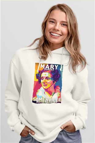 Mary Fairrfax Somerville Baskılı Unisex Ekru Hoodie
