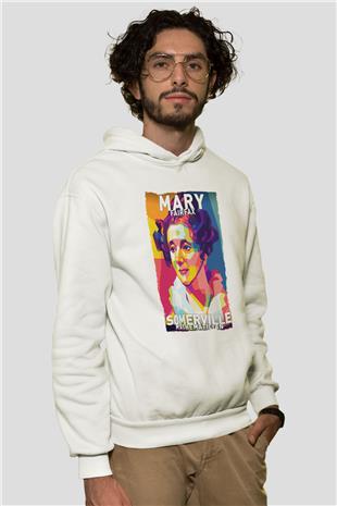 Mary Fairrfax Somerville Baskılı Unisex Ekru Hoodie