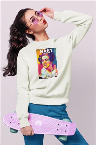 Mary Fairrfax Somerville Baskılı Unisex Ekru Sweatshirt