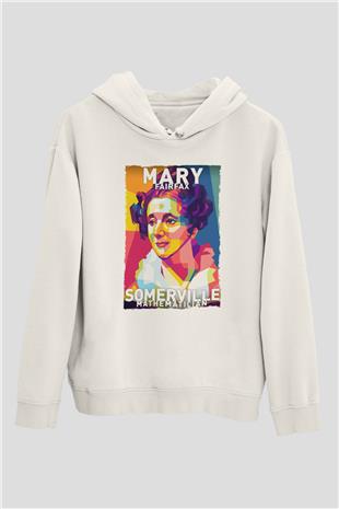 Mary Fairrfax Somerville Baskılı Unisex Ekru Hoodie