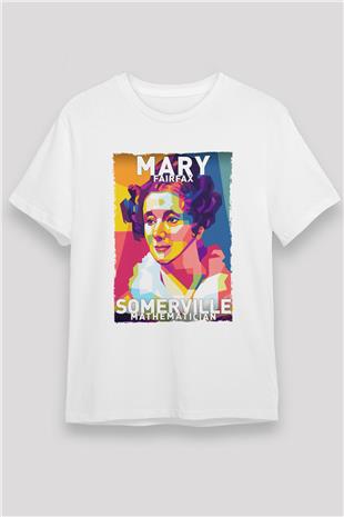 Mary Fairrfax Somerville Baskılı Unisex Beyaz Tişört - Tshirt