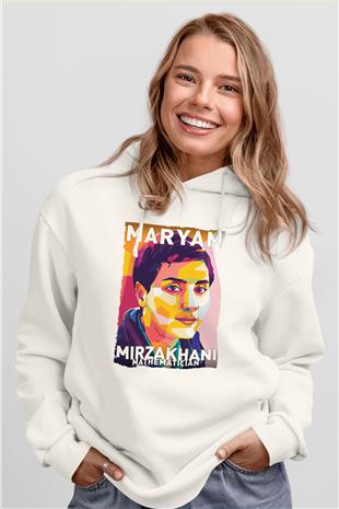 Maryam Mirzakhani Baskılı Unisex Ekru Hoodie