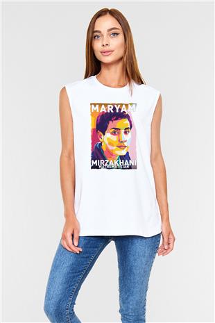 Maryam Mirzakhani Baskılı Unisex Kolsuz Beyaz Tişört - Tshirt