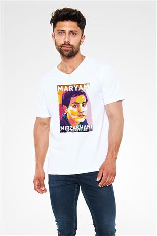 Maryam Mirzakhani Baskılı Unisex V Yaka Beyaz Tişört - Tshirt
